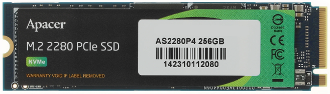 Накопитель SSD M.2 256GB Apacer AS2280P4 (AP256GAS2280P4-1) Retail (2100/1300МБ/сек, 165K/265K IOPS, NVMe PCI-Ex4 3.0, 3D TLC, TBW 170, M.2 2280)