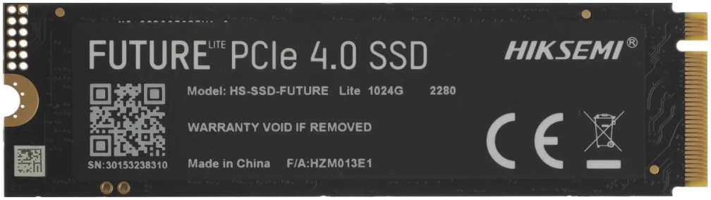 Накопитель SSD M.2 1TB HIKvision FUTURE LITE (HS-SSD-FUTUREX LITE 1024G) Retail (7000/6000МБ/сек, 915K/462K IOPS, NVMe PCI-Ex4 4.0, 3D TLC, TBW 750)