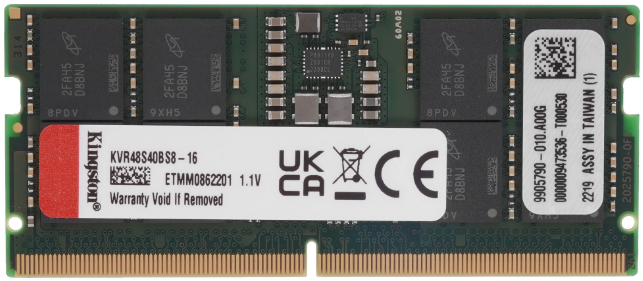 Память SODIMM DDR5 16GB (PC5-38400, 4800MHz) Kingston ValueRAM (1шт x 16ГБ, CL 40-39-39, 1.1В, SR x16, высота 30 мм) KVR48S40BS8-16