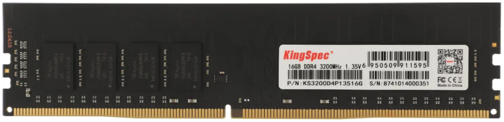 Память DIMM DDR4 16GB (PC4-25600, 3200MHz) Kingspec (1шт x 16ГБ, CL 17-17-17, 1.35В, Dual rank x8) [ KS3200D4P13516G  ]